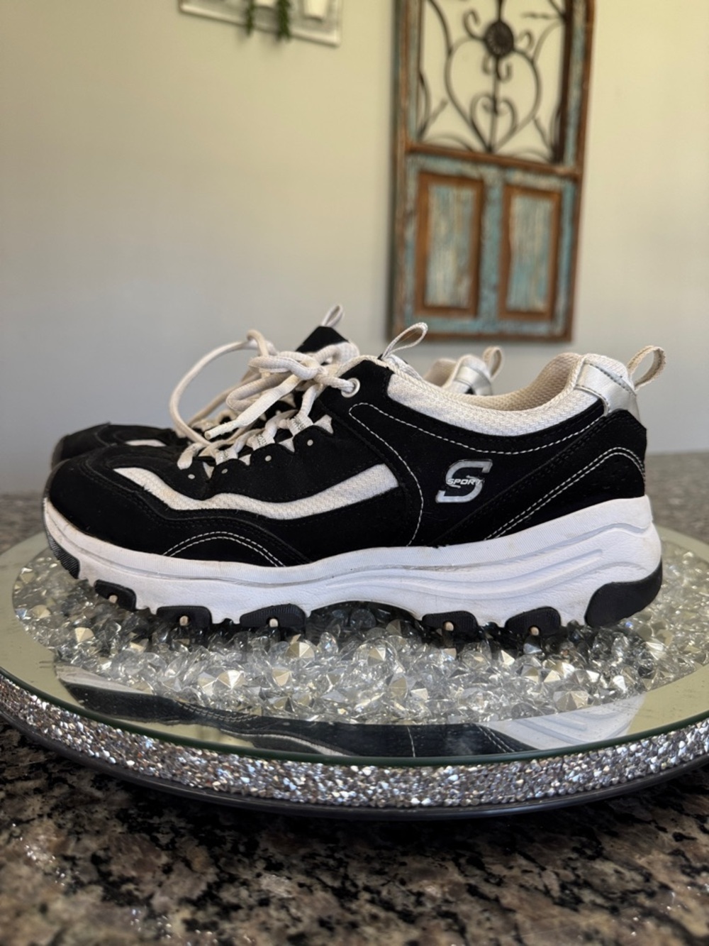 Skechers Sport Black and White Platform Trail Sneakers 9